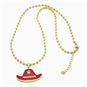 Copper Ball Necklace With Halloween Hat Red Enamel Gold Plated, approx 18-32mm, 3mm, 42-47cm length [FN56001]
