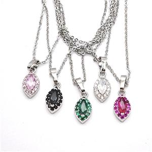 Copper Eye Necklace Pave Zirconia Crystal Glass Platinum Plated Mixed, approx 7-10mm, 1mm, 48cm length [FN56010]