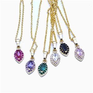 Copper Eye Necklace Pave Zirconia Crystal Glass Gold Plated Mixed, approx 7-10mm, 1mm, 48cm length [FN56011]