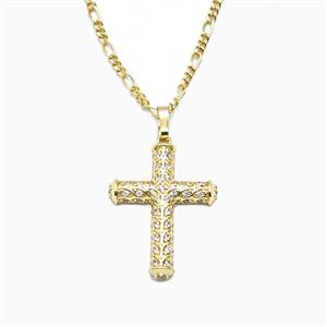 Copper Cross Necklace Pave Zirconia Gold Plated, approx 20-27mm, 2mm, 40-45cm length [FN56023]