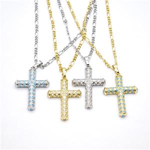 Copper Cross Necklace Pave Zirconia Mixed, approx 20-27mm, 2mm, 40-45cm length [FN56026]