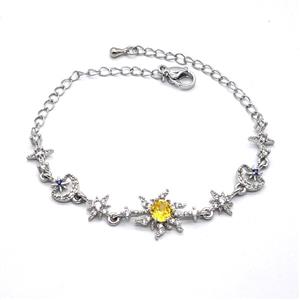 Copper Flower Bracelet Pave Zirconia Platinum Plated, approx 8-15mm, 17-23cm length [FN56027]