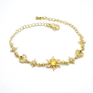 Copper Flower Bracelet Pave Zirconia Gold Plated, approx 8-15mm, 17-23cm length [FN56028]