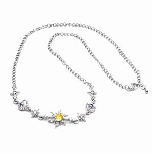 Copper Flower Necklace Pave Zirconia Platinum Plated, approx 8-15mm, 43-48cm length [FN56029]