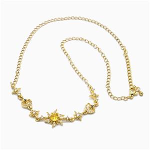 Copper Flower Necklace Pave Zirconia Gold Plated, approx 8-15mm, 43-48cm length [FN56030]
