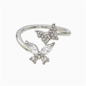 Copper Butterfly Rings Pave Zirconia Platinum Plated, approx 7mm, 10mm, 18mm dia [FN56031]