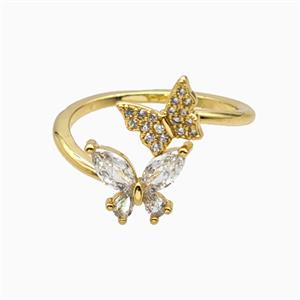 Copper Butterfly Rings Pave Zirconia 18K Gold Plated, approx 7mm, 10mm, 18mm dia [FN56032]
