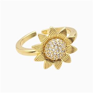 Copper Sunflower Ring Pave Zirconia 18K Gold Plated, approx 15mm, 18mm dia [FN56034]