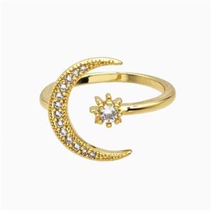 Copper Moon Ring Pave Zirconia 18K Gold Plated, approx 5mm, 11-15mm, 18mm dia [FN56035]