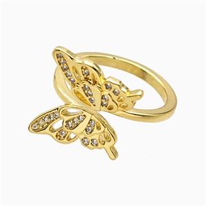 Copper Butterfly Ring Pave Zirconia 18K Gold Plated, approx 16mm, 18mm dia [FN56038]