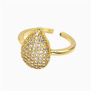 Copper Teardrop Ring Pave Zirconia 18K Gold Plated, approx 11-15mm, 18mm dia [FN56039]