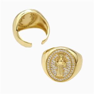Copper Jesus Ring Pave Zirconia 18K Gold Plated, approx 20mm, 18mm dia [FN56040]