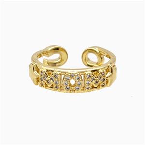 Copper MOM Ring Pave Zirconia 18K Gold Plated, approx 5mm, 18mm dia [FN56044]