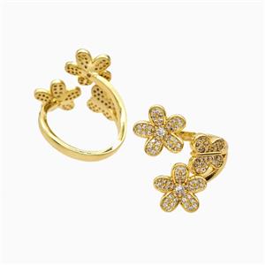 Copper Flower Ring Pave Zirconia 18K Gold Plated, approx 11.5mm, 18mm dia [FN56048]