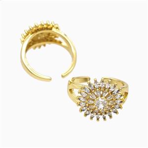 Copper Sunflower Rings Pave Zirconia 18K Gold Plated, approx 16mm, 18mm dia [FN56055]