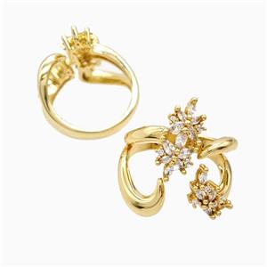 Copper Flower Rings Pave Zirconia 18K Gold Plated, approx 16-25mm, 18mm dia [FN56068]