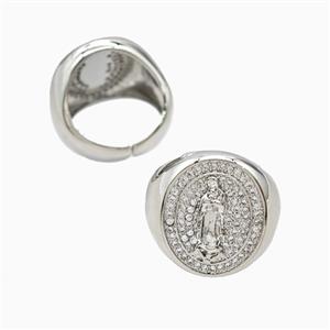 Copper Jesus Rings Pave Zirconia Platinum Plated, approx 21mm, 18mm dia [FN56073]