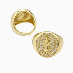 Copper Jesus Rings Pave Zirconia 18K Gold Plated, approx 21mm, 18mm dia [FN56074]