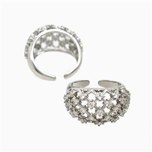 Copper Rings Pave Zirconia Hollow Platinum Plated, approx 13mm, 18mm dia [FN56075]