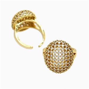 Copper Rings Pave Zirconia Hollow 18K Gold Plated, approx 18-21mm, 18mm dia [FN56078]