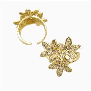 Copper Flower Rings Pave Zirconia 18K Gold Plated, approx 14mm, 18mm dia [FN56082]