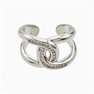 Copper Rings Pave Zirconia Platinum Plated, approx 14mm, 18mm dia [FN56085]