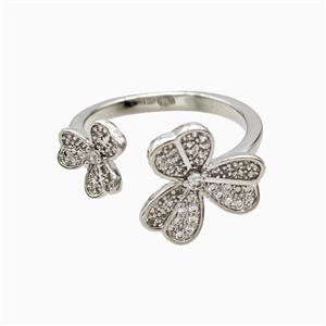 Copper Clover Rings Pave Zirconia Platinum Plated, approx 9mm, 14mm, 18mm dia [FN56088]