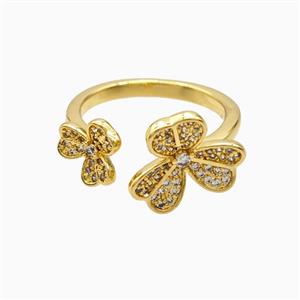 Copper Clover Rings Pave Zirconia 18K Gold Plated, approx 9mm, 14mm, 18mm dia [FN56089]