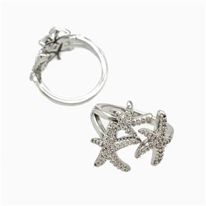 Copper Starfish Rings Pave Zirconia Platinum Plated, approx 14-19mm, 18mm dia [FN56090]