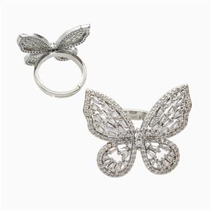 Copper Butterfly Rings Pave Zirconia Platinum Plated, approx 24-28mm, 18mm dia [FN56092]