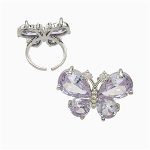 Copper Butterfly Rings Pave Zirconia Platinum Plated, approx 18-26mm, 18mm dia [FN56094]