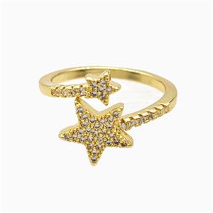 Copper Star Rings Pave Zirconia 18K Gold Plated, approx 5mm, 11mm, 18mm dia [FN56100]