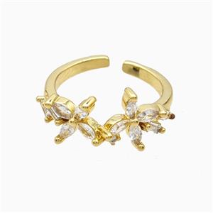 Copper Flower Rings Pave Zirconia 18K Gold Plated, approx 10mm, 18mm dia [FN56102]