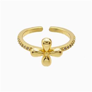 Copper Cross Rings Pave Zirconia 18K Gold Plated, approx 11mm, 18mm dia [FN56103]