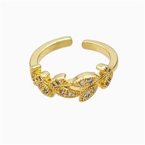 Copper Leaf Rings Pave Zirconia 18K Gold Plated, approx 7mm, 18mm dia [FN56104]