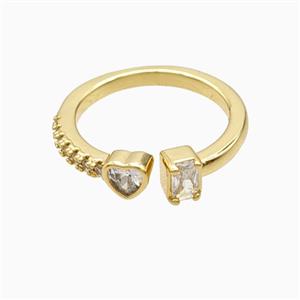 Copper Heart Rings Pave Zirconia 18K Gold Plated, approx 5mm, 18mm dia [FN56114]