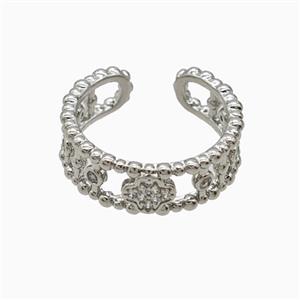 Copper Clover Rings Pave Zirconia Platinum Plated, approx 7mm, 18mm dia [FN56119]