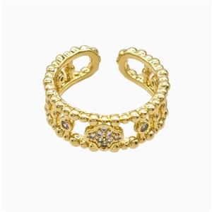 Copper Clover Rings Pave Zirconia 18K Gold Plated, approx 7mm, 18mm dia [FN56120]