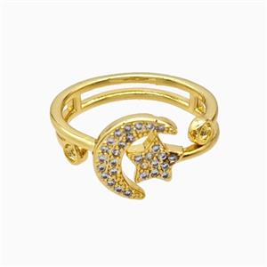Copper Moonstar Rings Pave Zirconia 18K Gold Plated, approx 11mm, 18mm dia [FN56145]