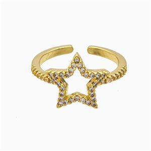 Copper Star Rings Pave Zirconia 18K Gold Plated, approx 13mm, 18mm dia [FN56149]