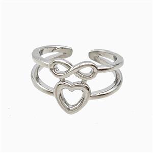 Copper Infinity Heart Rings Platinum Plated, approx 13mm, 18mm dia [FN56152]