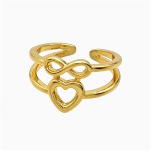 Copper Infinity Heart Rings 18K Gold Plated, approx 13mm, 18mm dia [FN56153]