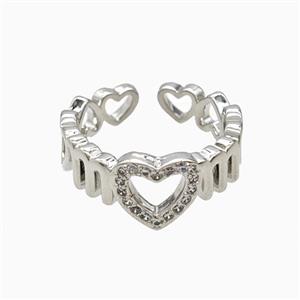 Copper Heart Rings Pave Zirconia Platinum Plated, approx 9mm, 18mm dia [FN56154]