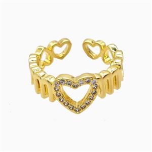 Copper Heart Rings Pave Zirconia 18K Gold Plated, approx 9mm, 18mm dia [FN56155]