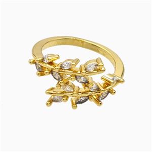 Copper Leaf Rings Pave Zirconia 18K Gold Plated, approx 11mm, 18mm dia [FN56159]