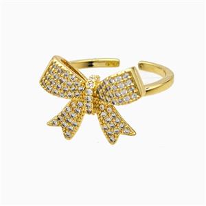 Copper Bowknot Rings Pave Zirconia 18K Gold Plated, approx 15-18mm, 18mm dia [FN56163]
