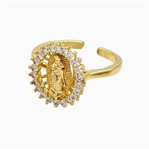 Copper Virgin Mary Rings Pave Zirconia 18K Gold Plated, approx 13-15mm, 18mm dia [FN56169]