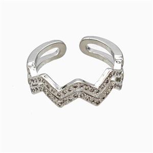 Copper Wave Rings Pave Zirconia Platinum Plated, approx 7mm, 18mm dia [FN56184]