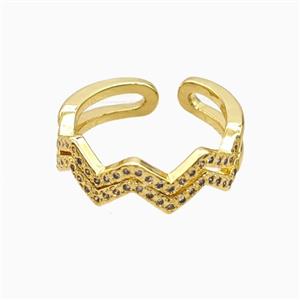 Copper Rings Pave Zirconia Wave 18K Gold Plated, approx 7mm, 18mm dia [FN56185]