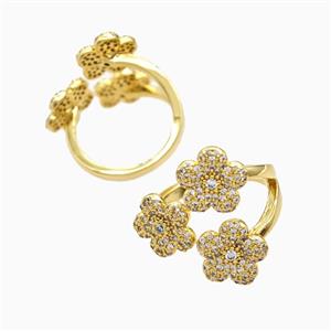 Copper Flower Rings Pave Zirconia 18K Gold Plated, approx 11mm, 18mm dia [FN56193]